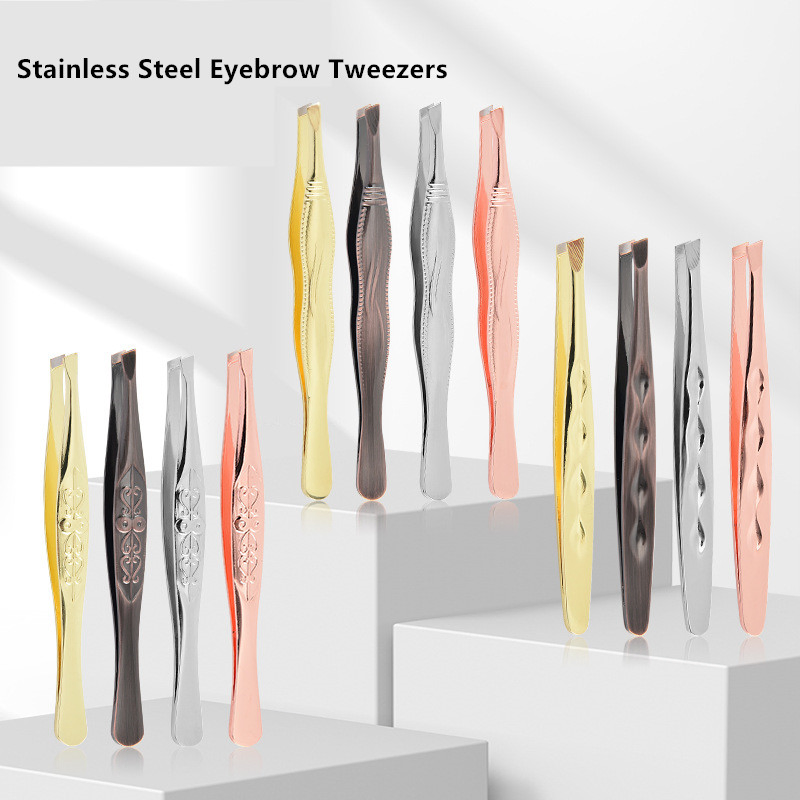 Private Label Easy Grip Slant Beard Hair Remover Eyebrow Mirror Finish Tweezers