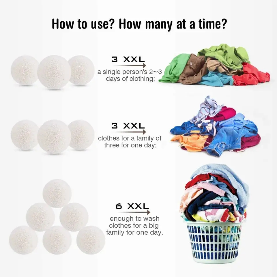 Wool Dryer Balls for Laundry in USA Private Label XL Organic Wool Dryer Balls Laundry Washing Machine