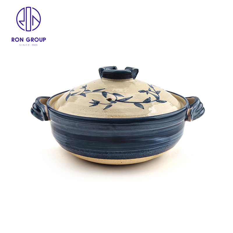 Hot Sale Japanese Style Restaurant Blue Pattern Clay Cooking Pot Ceramic Casserole Terracotta Pot