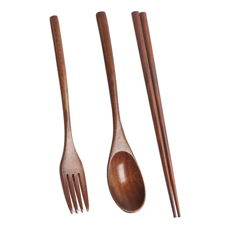 Wholesale Household Wooden Bamboo Chopsticks Fork Cutlery Set