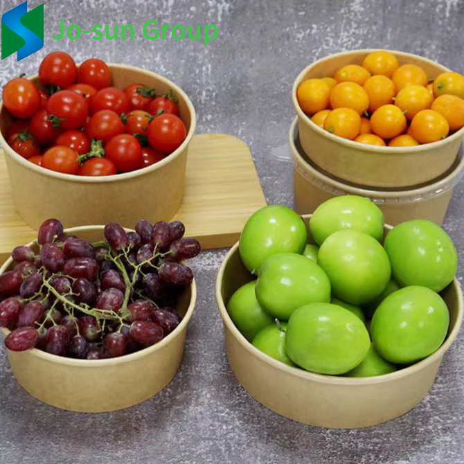 Jo-Sun in Stock Eco-Friendly Disposable Kraft Paper Fruit Salad Food Bowl 1300 Ml
