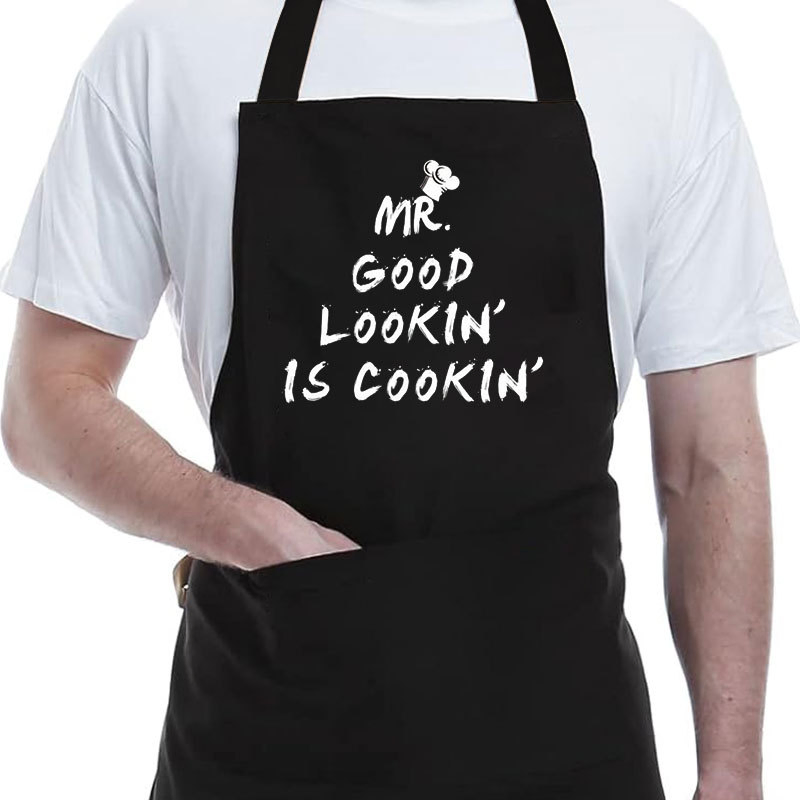 Cross-Border Bestseller Black Printed Letter Apron, Anti-Stain Work Apron for Catering, Coffee Shops and Restaurants