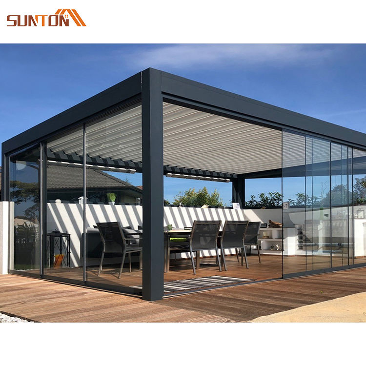 Luxurious Garden Sunshade Opening Louvered Roof Systems Outdoor Patio Cover Waterproof Aluminum Pergola with Sliding Glass Door