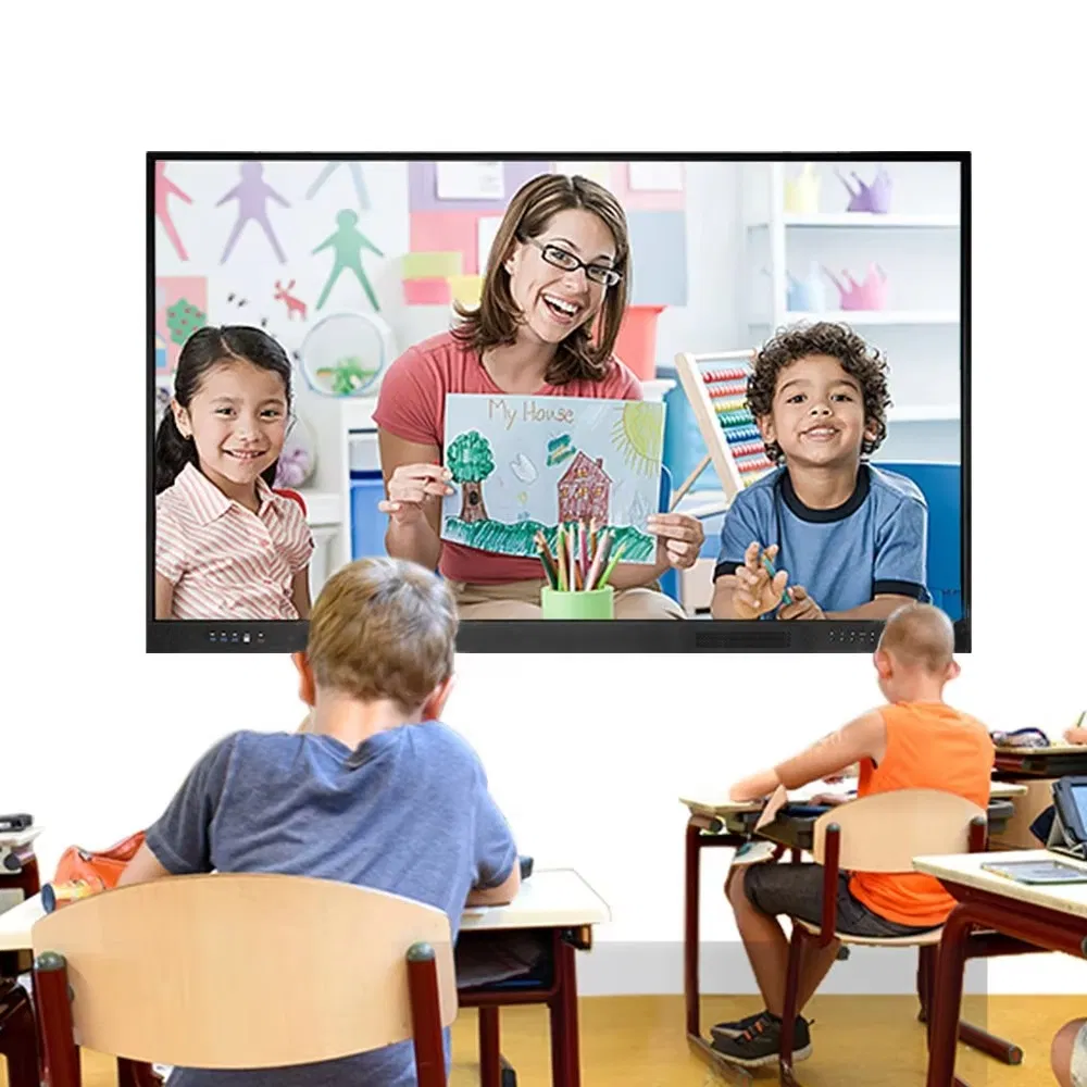 Silver Interactive Flat Panel 75 Inch Smart Board 20 Points Touch Screen Dual OS System Wall Mount OPS Available