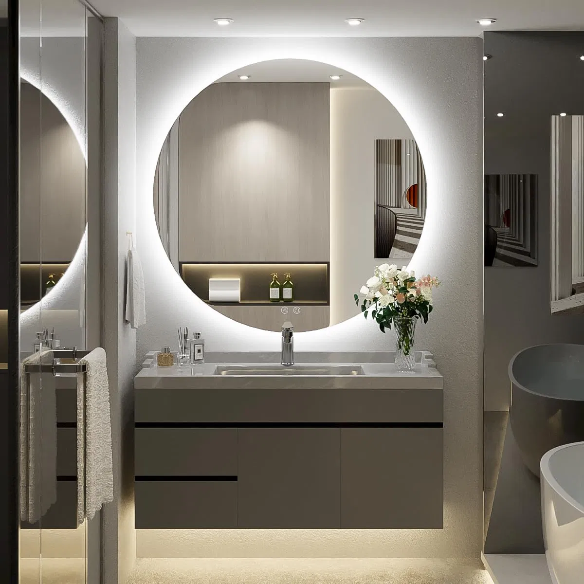 Wall Home Decor Make up Smart Vanity Frameless Round Rectangle Bathroom LED Mirror with Lights Touch Switch Defogger Bluetooth with UL/CE/Is