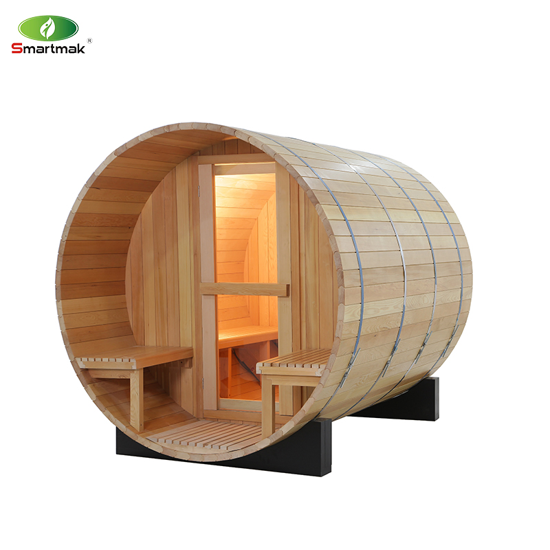 Heat Treated Wood 6 People Lay Down Barrel Outdoor Sauna Rooms Garden with Wood Burning Stove