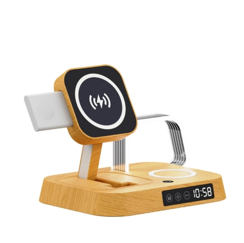 Foldable 3 in 1 Magnetic Wireless Charger Digital LED Light Desktop Alarm Clock Fast Wireless Charging Smartphone Watch Earbuds