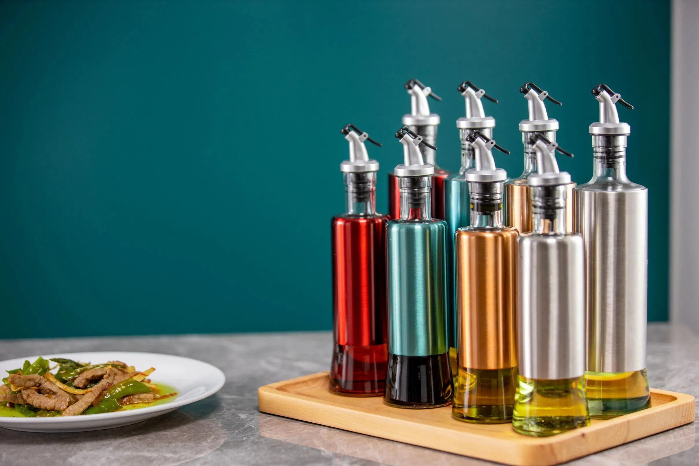 Eco Friendly Olive Oil Dispenser Bottle with Funnel Stainless Steel Oil Pourer Dispensing Bottles Oil Vinegar Sauce