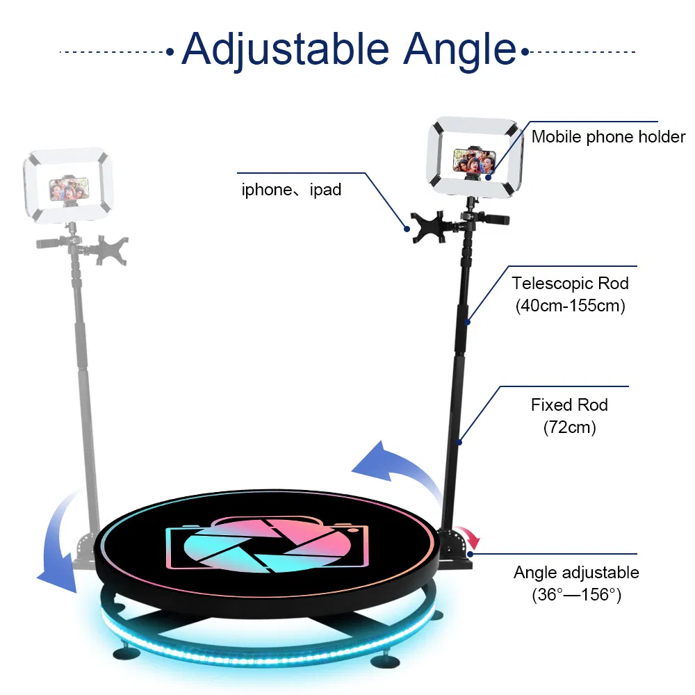 360 Photo Booth Machine 40"/100cm Video Selfie Booth Automatic Rotating Spinner Platform with Ring Light