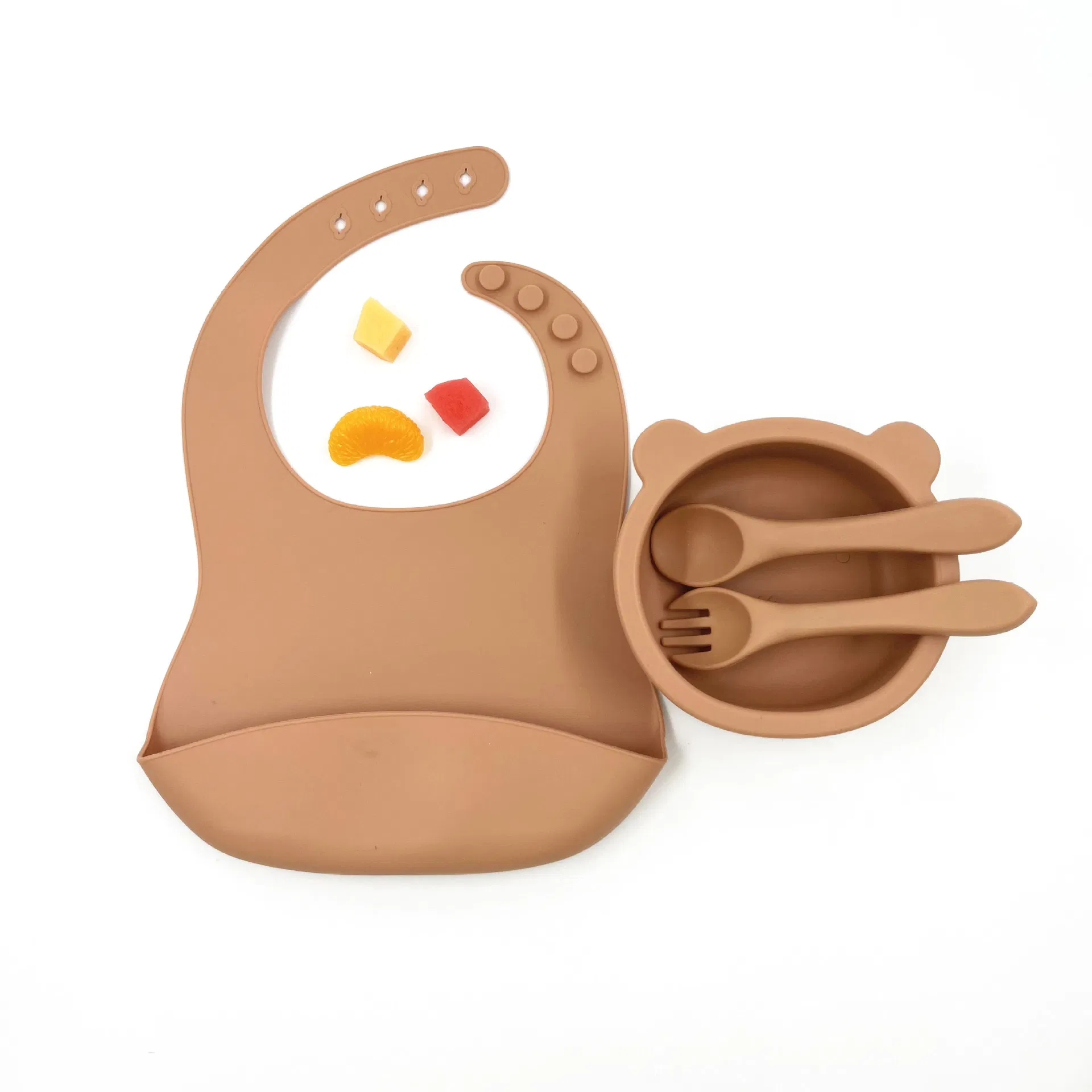 Heat Resistant Easy Cleaning Baby Feeding Set Silicone Bib Bowl Spoon Set for Newborn Baby Gifts