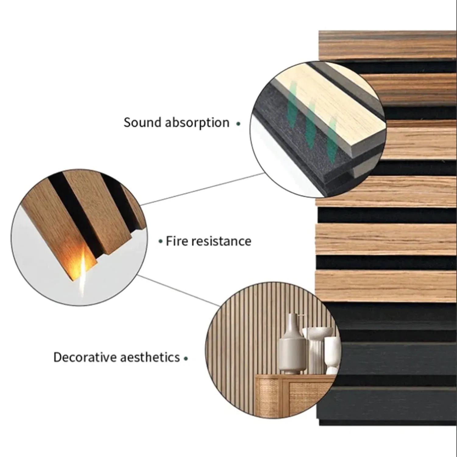 Eco-Friendly Slat Wood Panel Akupanel Veneer Pet MDF Acoustic Panel