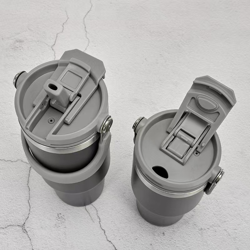 20oz 30oz Plastic Spray Ice Straw Mugs Portable Double-Layer Vacuum Stainless Steel Car Cup Thermal Insulation Bottle Thermos