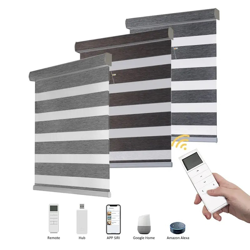 Hotel Blackout Design Motorized Remote Control Electric Blinds Blackout Zebra Roller Blinds