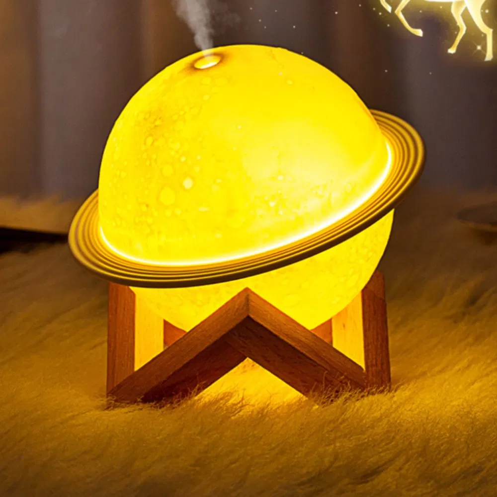 Galaxy Saturn Moon Humidifier Ultrasonic Aromatherapy Diffuser with Wooden Base