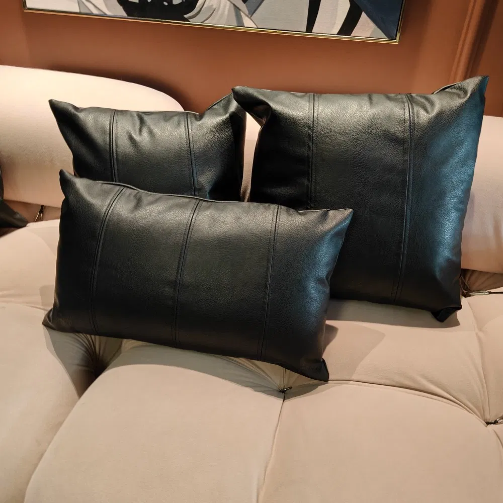 18inch Clasic Black Handmade Faux Leather Pillowcase