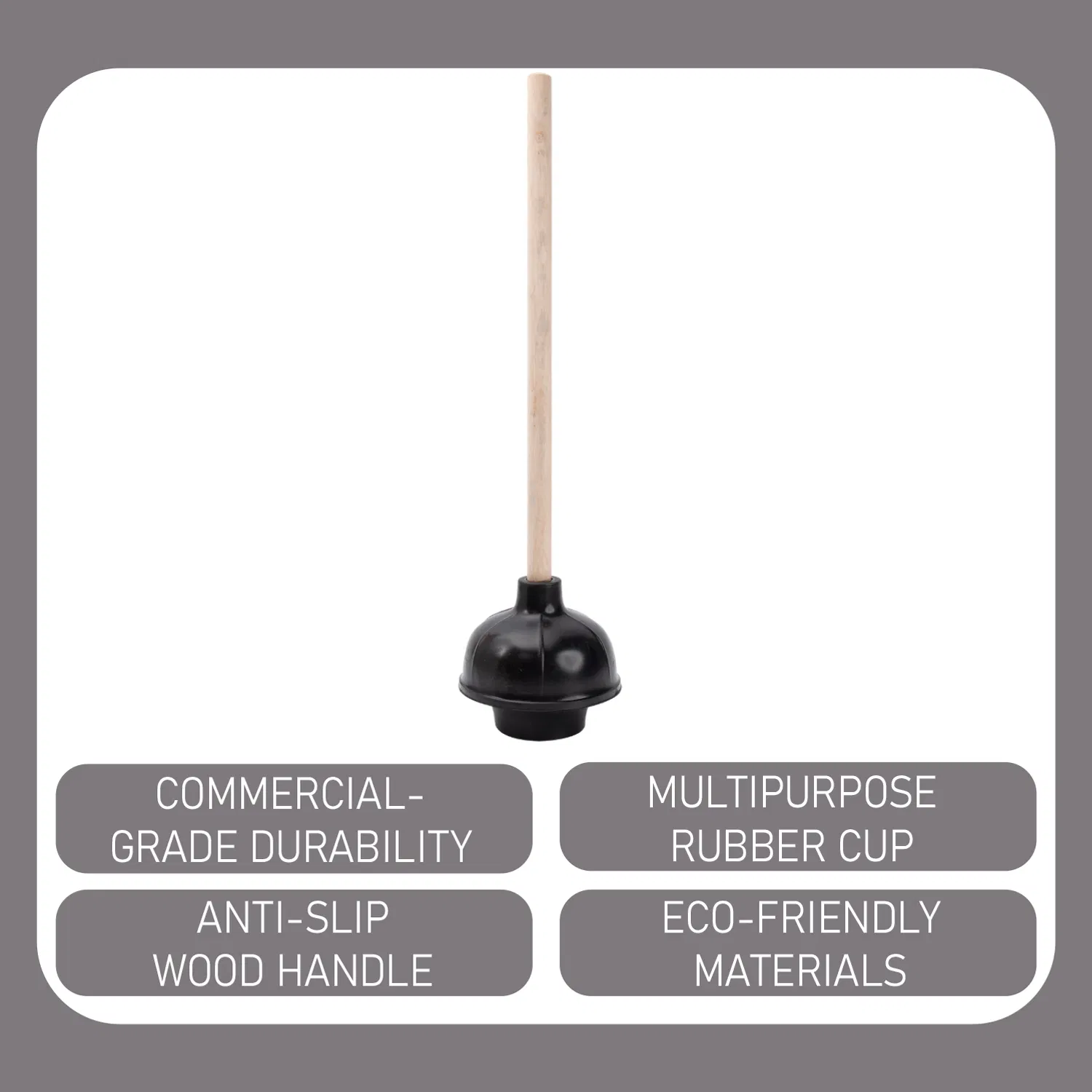 Wooden Handle Toilet Unclogging Device Through Rubber Toilet Suction Toilet Plunger