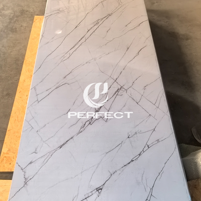 White High-Quality 1220*2440 mm Waterproof, Moisture-Proof, Fireproofing, Easy-to-Clean UV/PVC Marble Sheet, Suitable for Bathroom Use.