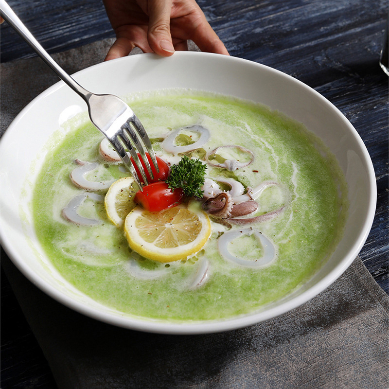 Custom Large White Ceramic Bowl Home Hotel Restaurant 10 Inch 12 Inch Western Porcelain Soup Bowl