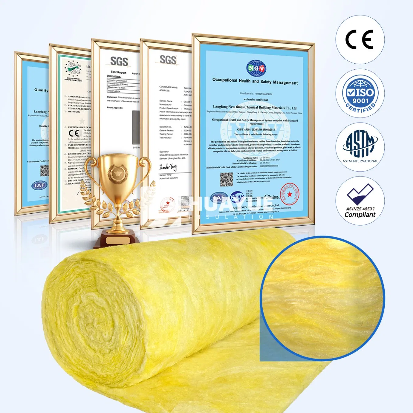 Fireproof Acoustic Insulation Fiberglass Blanket 3.5'' Thickness Lana De Vidrio R19 R30 R38 Soundproof Glass Wool Blanket