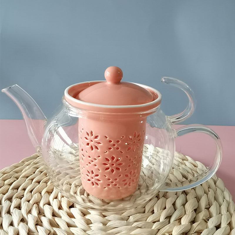 Heat Resistant Transparent Glass Teapot Stovetop Safe Borosilicate Glass Teapot with Porcelain Infuser