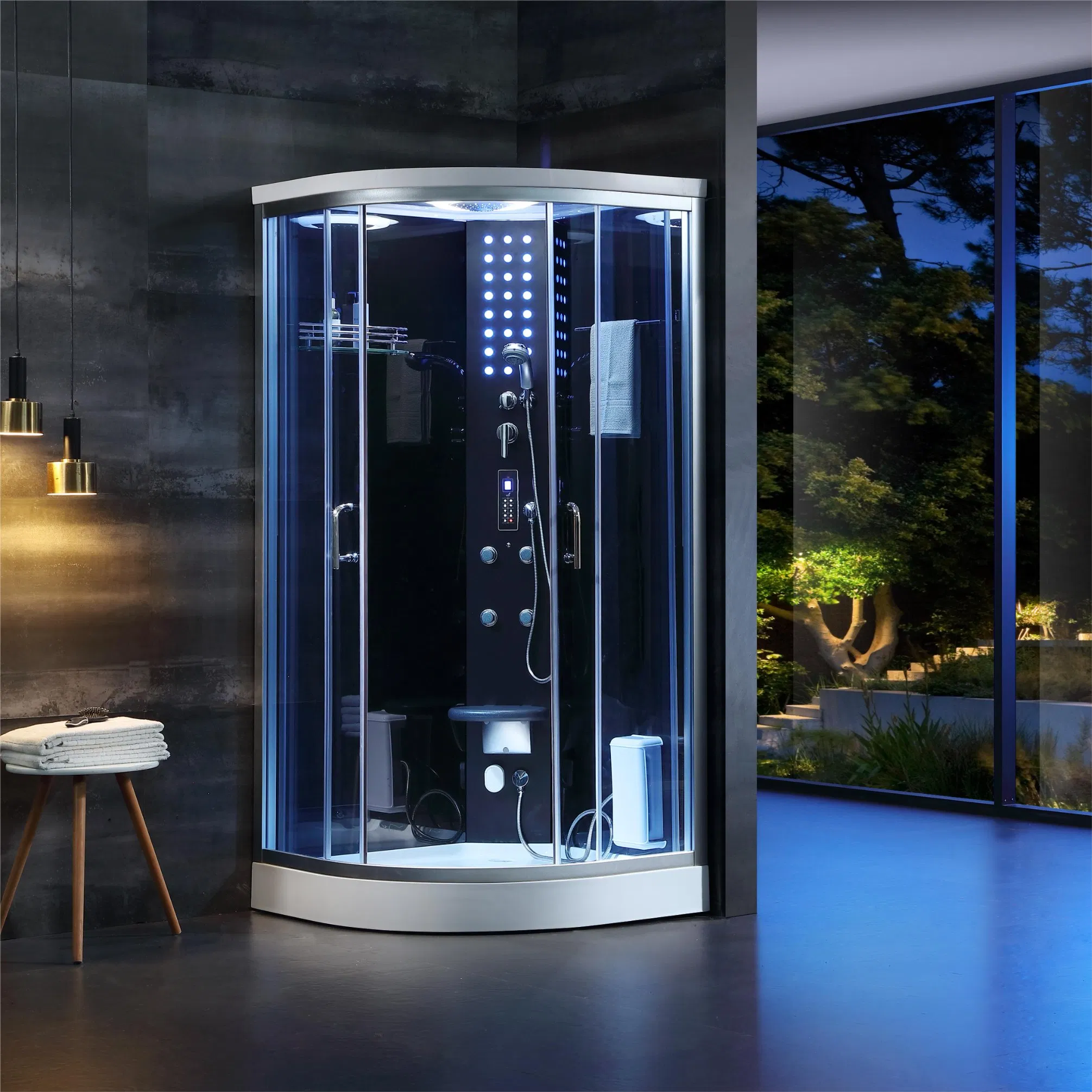 Dewo Boss-Designed Blue Lights High End Shower Steamroom Self Retention Funds for Villas and Homestays (QQ7706)