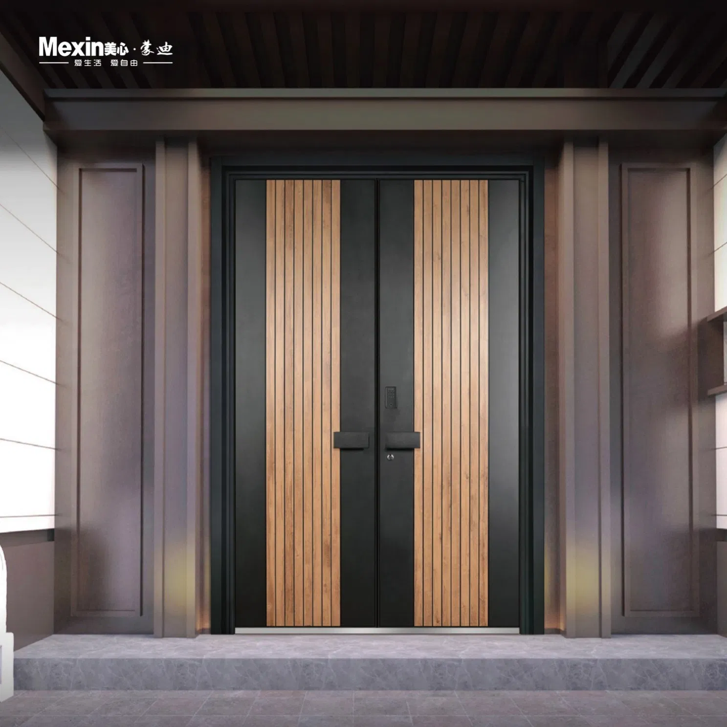 Wholesale Mexin Modern Design Industrial New Double Steel Exterior Anti Theft Metal Security Entrance Door Vandal-Resistant Customizable for Main Front Door