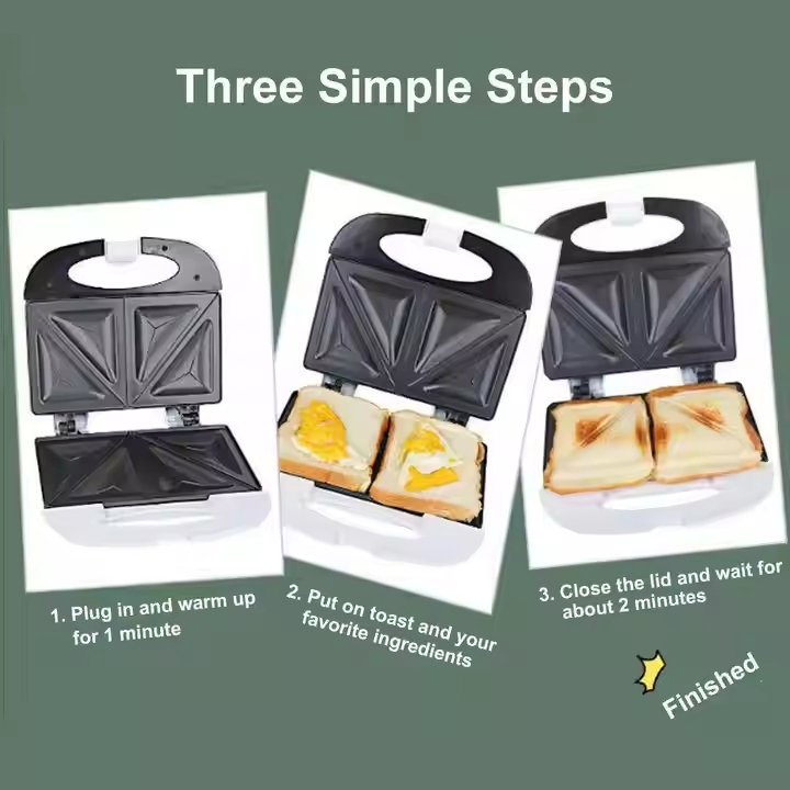 Versatile 2-Slice Non-Stick Electric Sandwich & Waffle Maker with Cool-Touch Handle Easy-Clean Household Breakfast Grill