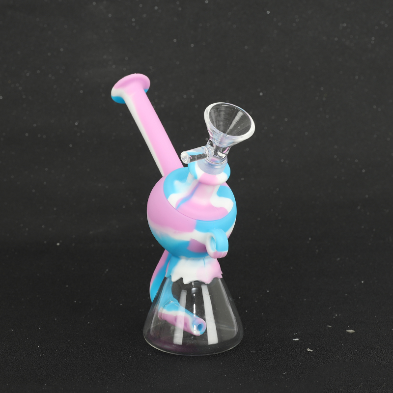 Mixed Colors Silicone Tobacco DAB Rig Smoking Water Pipe with Glass Tube Water Pipes