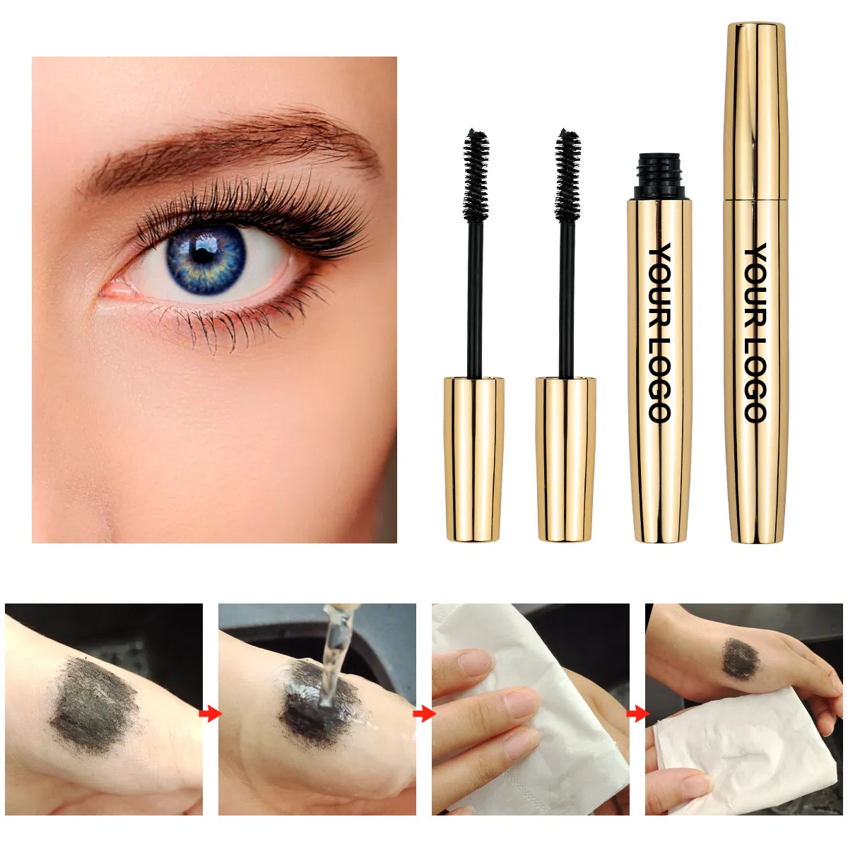 Gold Tube for Luxury Eyelash Extensions Colorful Waterproof Volume Mascara