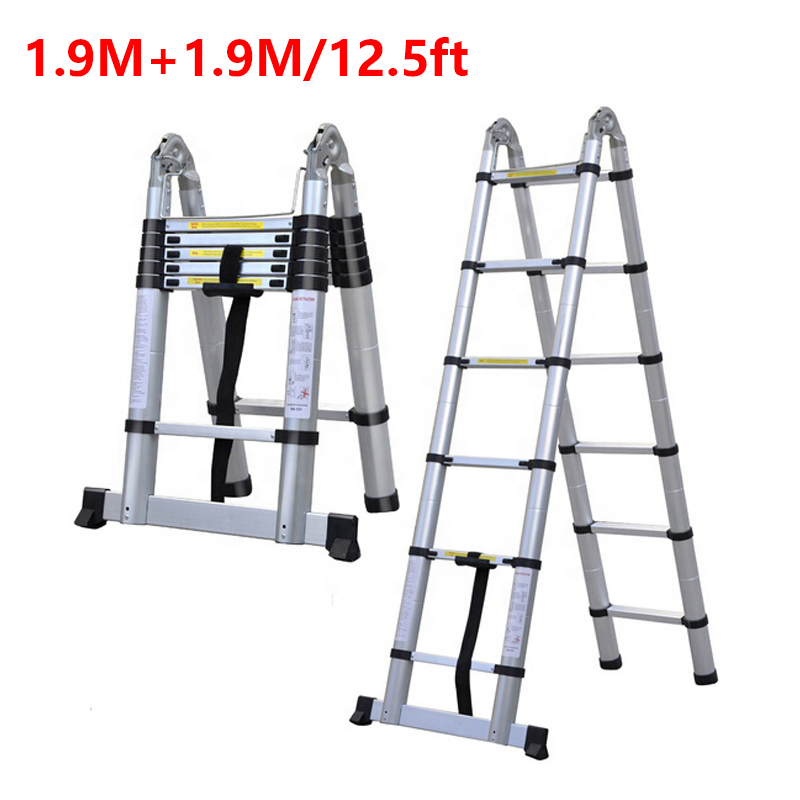 2 in 1 Double Aluminum a-Type Multifunction Telescopic Extension Ladder Industrial Design Style Foldable Ladder Stools