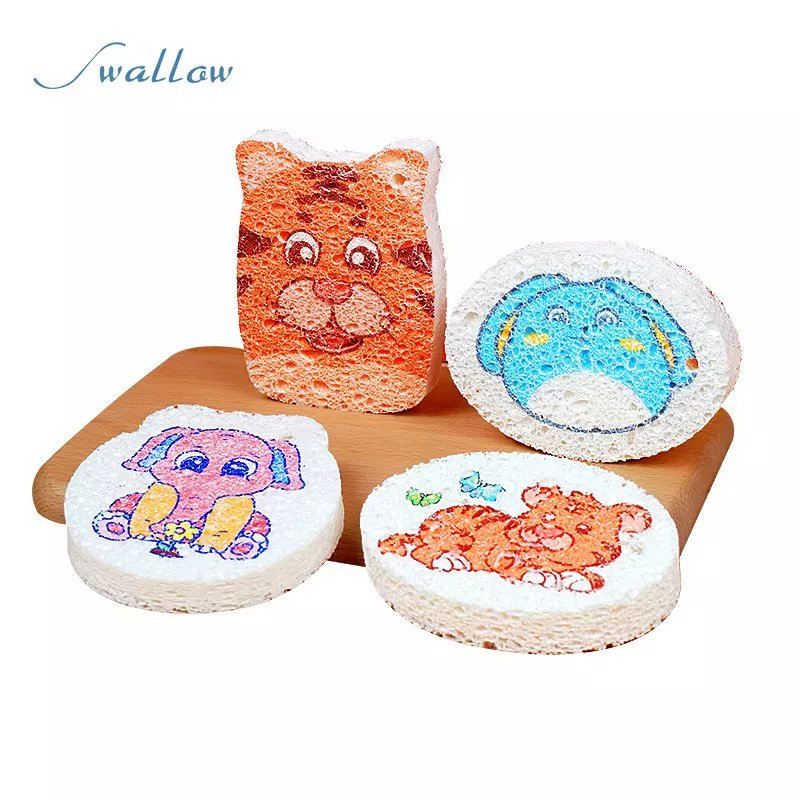Compression Wood Piece Cotton Washing Tableware Sponge Kitchen Tableware Table Towel Animation Piece Sponge