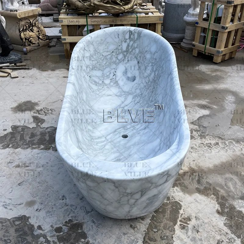 Luxury Modern Hotel Bathroom Hand Carved Freestanding Soaking Bath Natural Marble Bathtub Supplier