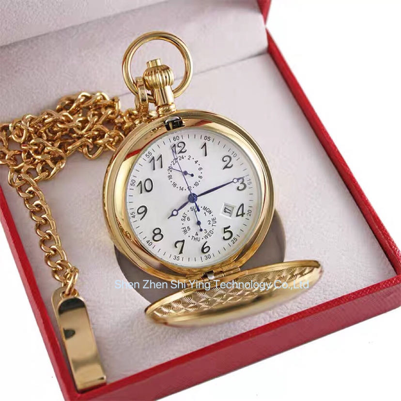 Gents Luxury Stainless Steel Automatic Mechanical Pocket Watch with Dual Open Cover