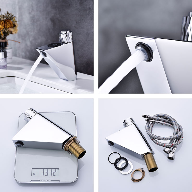 Brass Chrome Hot and Cold Water Basin Mixer Faucet with LED Digital Display