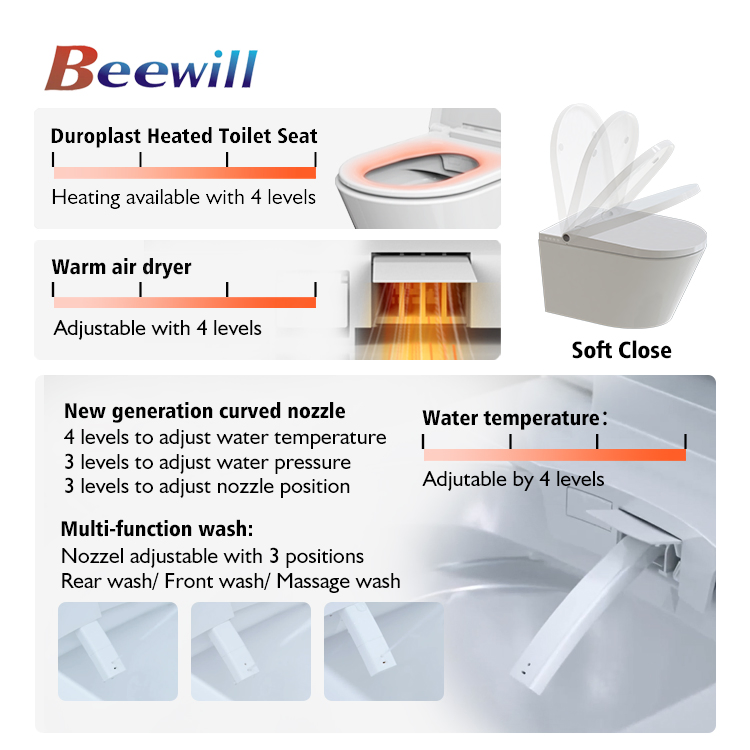 Ceramic Toilet Bidet Bathroom Wall-Mounted Smart Toilet Automatic Intelligent Toilet