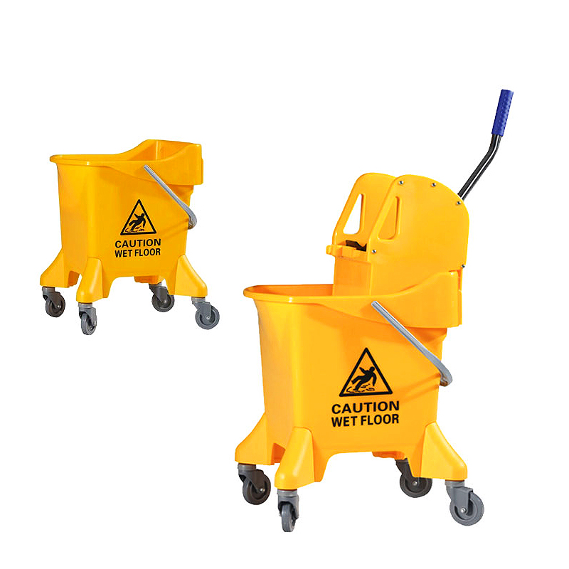 Commercial Restaurant Cleaning Tool Customized Color Logo 36L (38Qt) Side Press Yellow Plastic PP Floor Cleaning Mop Bucket with Wringer on Wheels