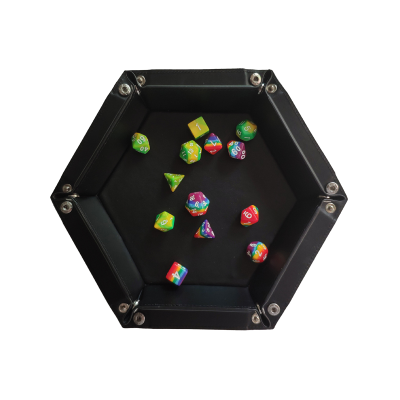 Custom Logo Hexagonal Tray 17.5*17.5 Cm PU Leather and Velvet Material Dice Box