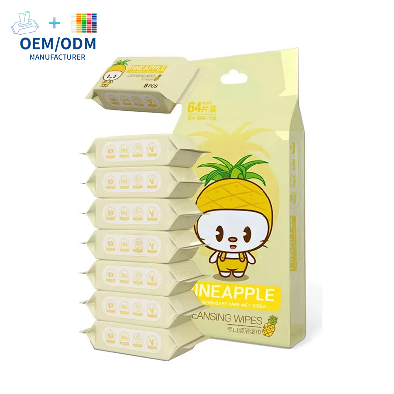 OEM Mini 99.9% Pure Water Cleaning Wet Wipes for Baby Sensitive Skin Flushable Wipes 64PCS/Packs Wet Cleansing Cloths