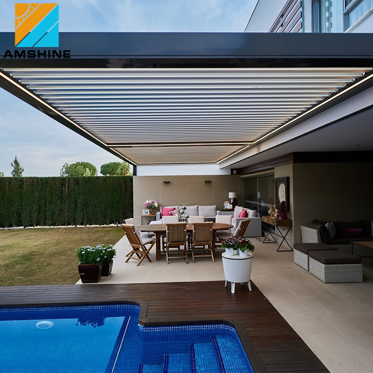 Luxury Garden Gazebo Motorized Opening Louvered Roof Waterproof Gazebo High Quality Garden Aluminium Pergola