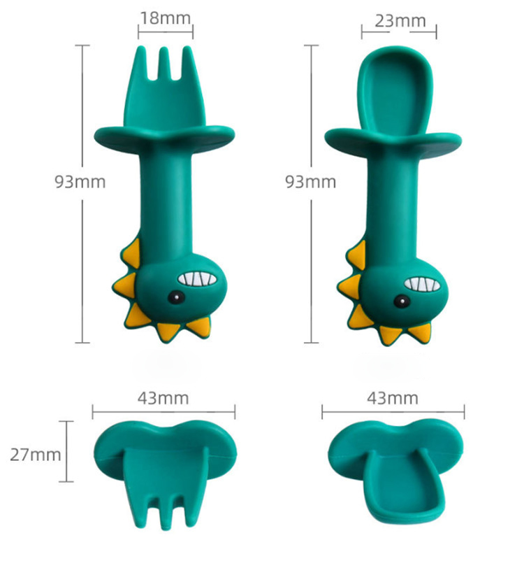 Dinosaur Shape Silicone Baby Feeding Divided Suction Plate with Spoon Set