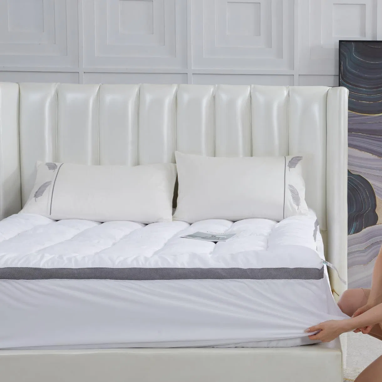 Mattress Topper Stretchable Pockets Soft Pillow Top Mattress Pad for Back Pain Relief with Breathable Air Mesh Sides