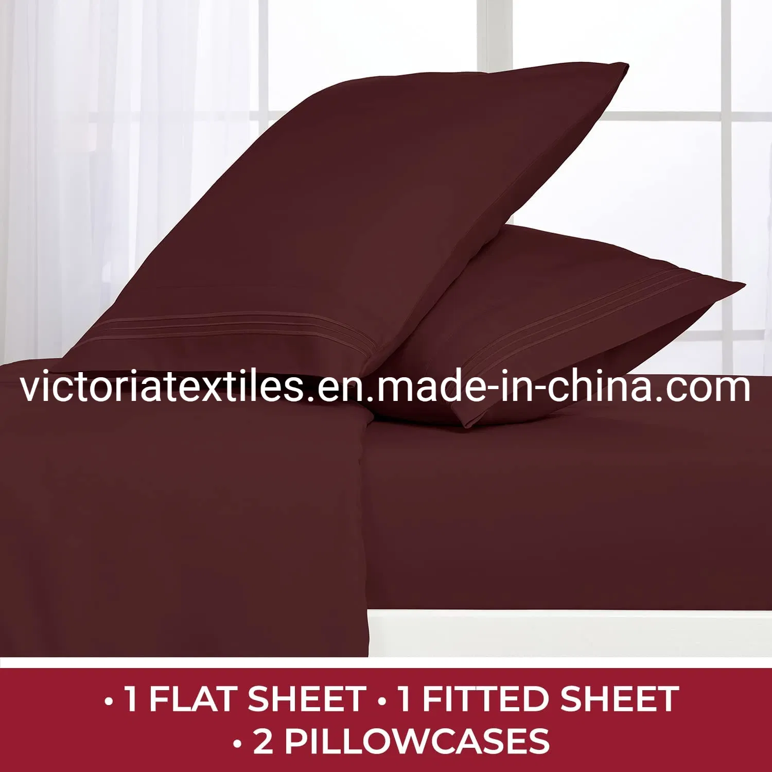Burgundy Color Home Bed Fitted Sheet Set, Microfiber Home Bed Linens