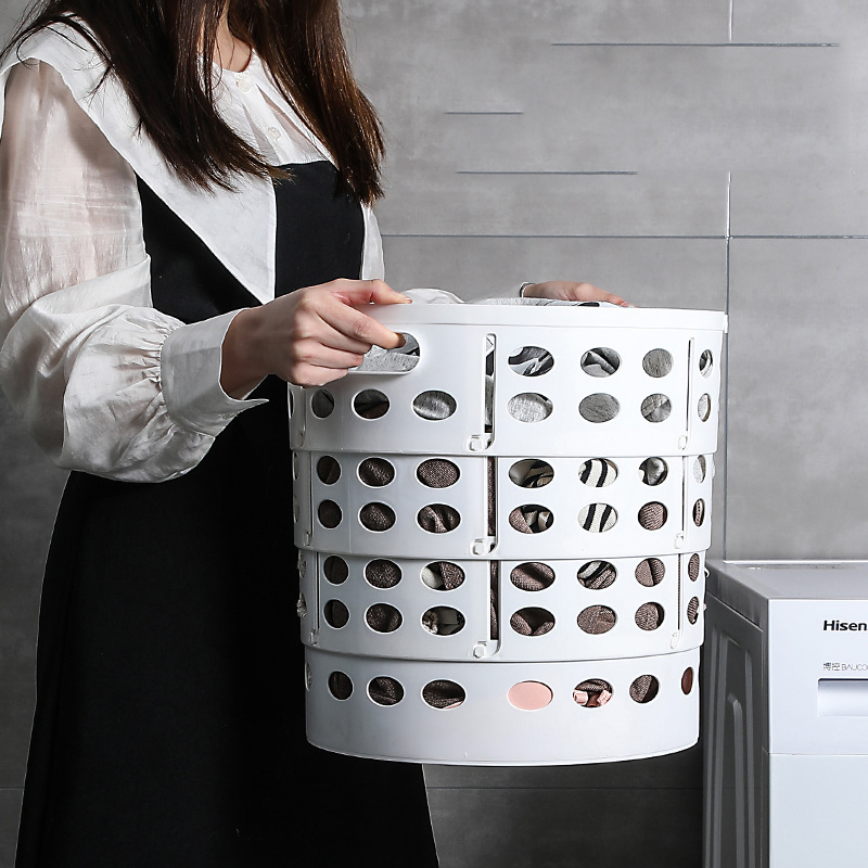 Collapsible Laundry Basket with Handles, Round Openwork Plastic Laundry Hamper Mi24067