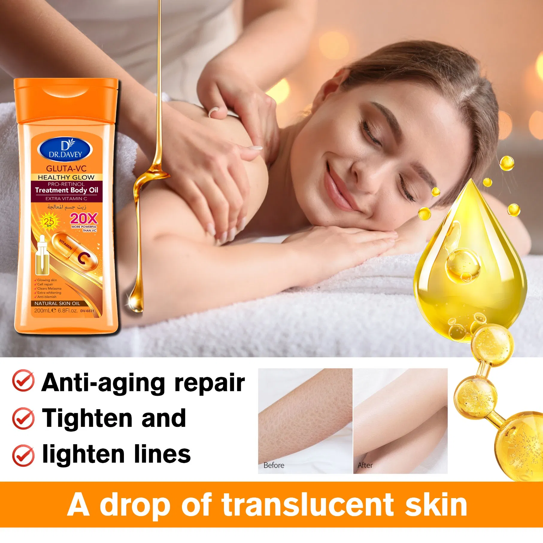 Dr. Davey 20X Extra Strong Brightening Body Oil with Glutathione & Vitamin C 200ml