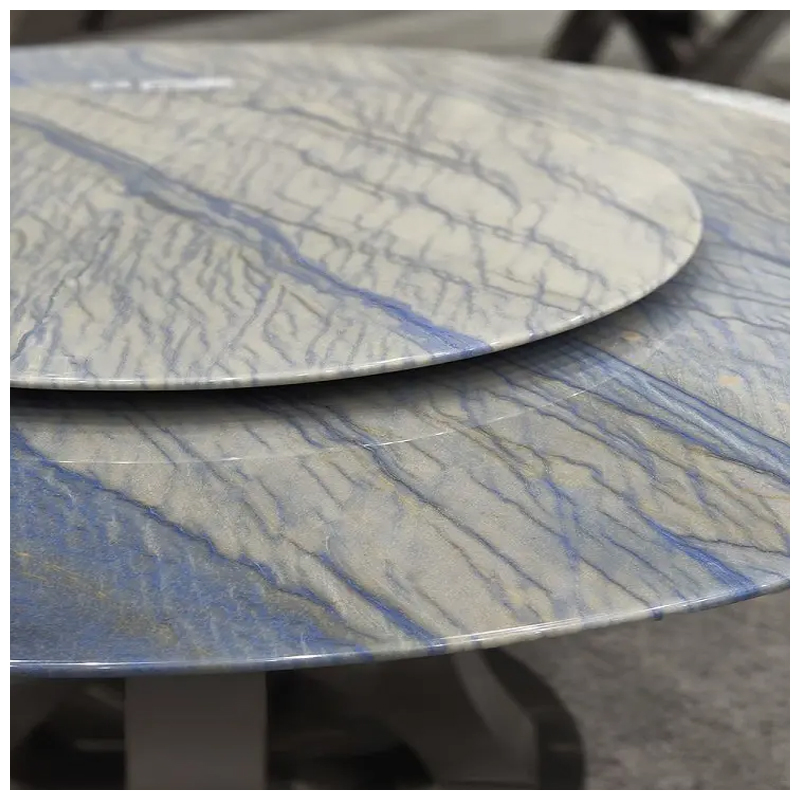 Luxury Azul Macaubas Blue Quartzite Susan Lazy Round Dining Tables