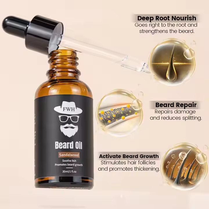 OEM Men's Beard Growth Liquid Care Essential Oil Sandalwood Beard Oil