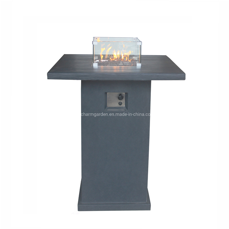 Concrete Top Dining Table Gas Storage Fire Pit Table Match with Tempered Glass Wind Guard