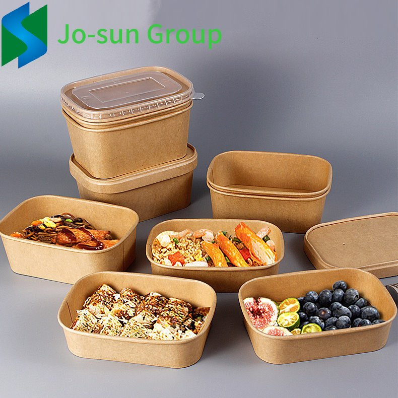 Jo-Sun Disposable Biodegradable Food Grade Kraft Rectangular Paper Bowl with Paper Lid