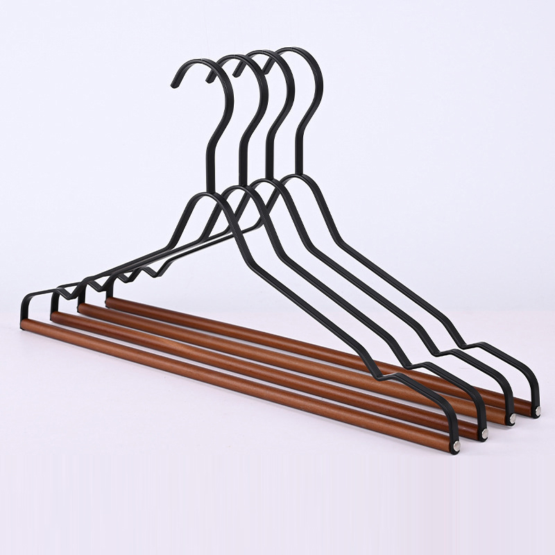 Wire Hangers with Wooden Bar Heavy Duty Metal Hanger for Pants Coats, Shirts Ackets and Suits