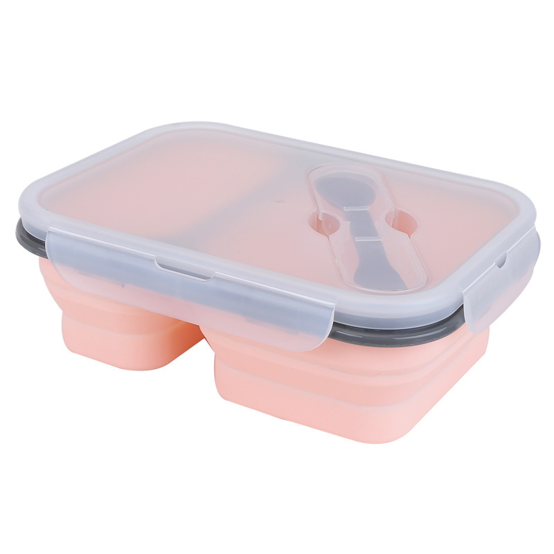 Square New Lunch Box. Two-Compartment Lunch Box. Fresh-Keeping Lunch Box. Silicone Heating Collapsible Lunch Box. High Temperature Resistant
